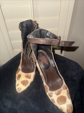 Freebird by Steven Brown Spotted Haircalf Pointed-Toe Ankle-Strap Heels